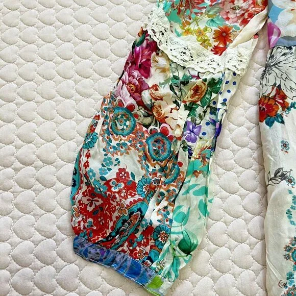 $445 NWOT Johnny Was MILANA Lace Trim FLORAL Maxi Dress Women Size S Long Sleeve